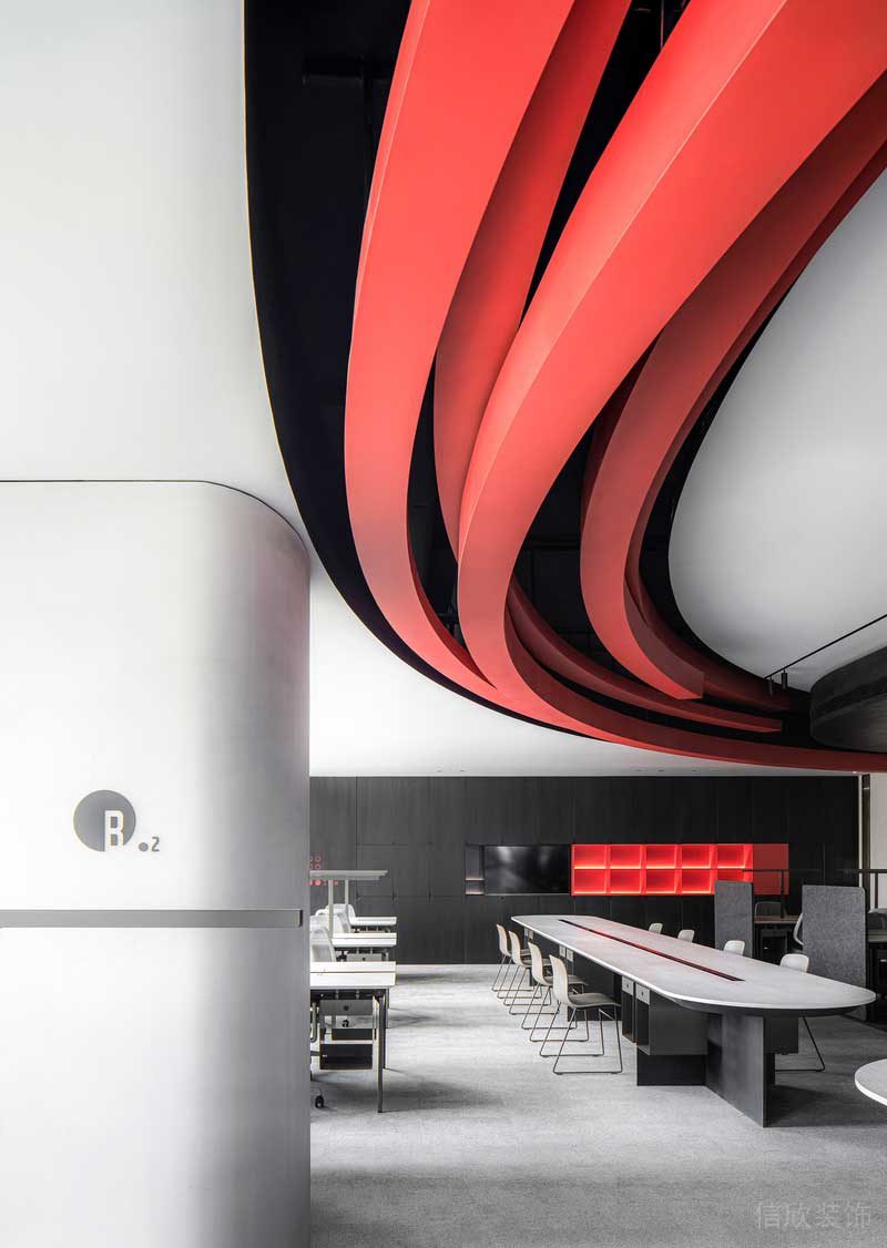 深圳南山前海現代風格辦公室裝修設計天花吊頂主題藝術造型