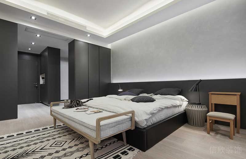 深圳龍崗區(qū)黑白灰極簡風家居裝修竣工實景圖主臥睡床 深圳龍崗區(qū)黑白灰極簡風家居裝修竣工實景圖主臥睡床