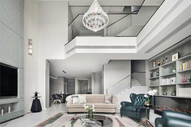 深圳南山區(qū)西麗簡約風(fēng)格別墅裝修會(huì)客廳中空吊頂