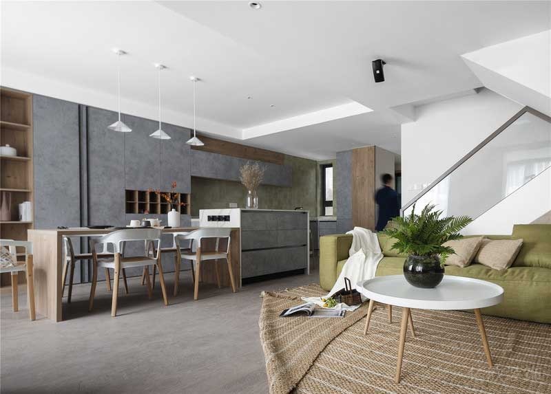 竹編休息區地毯設計客廳過道效果