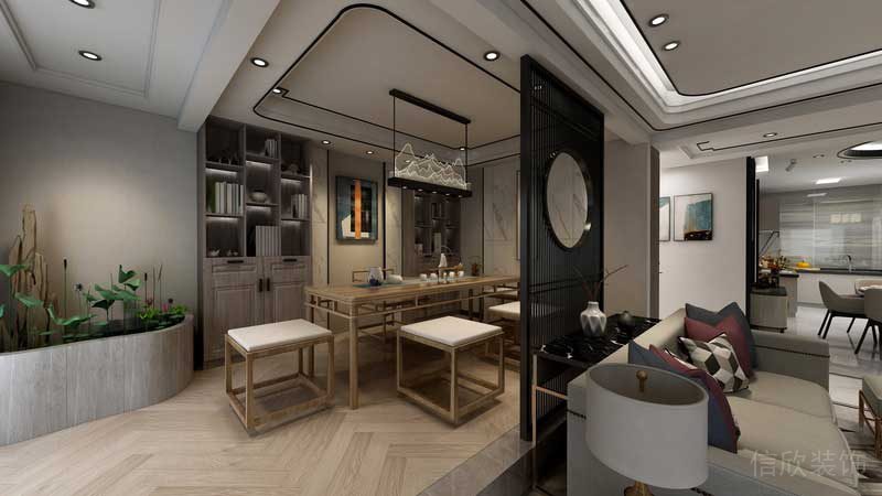 深圳市羅湖區(qū)新中式家庭住房舊房改造藝術(shù)水景設(shè)計(jì)效果圖