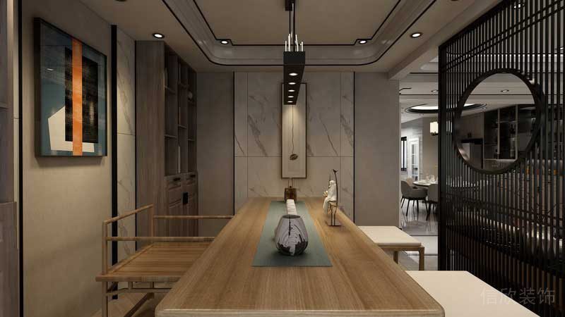 深圳市羅湖區(qū)新中式家庭住房舊房改造茶藝區(qū)天花吊頂設(shè)計(jì)效果圖