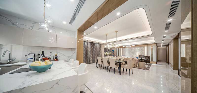 深圳龍崗中心城現(xiàn)代輕奢風(fēng)格家裝新房三居室裝修西廚吧臺