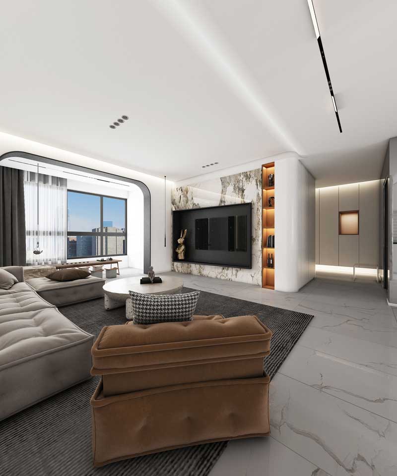 深圳碧桂園現代風格樣板間裝修設計客廳電視背景墻