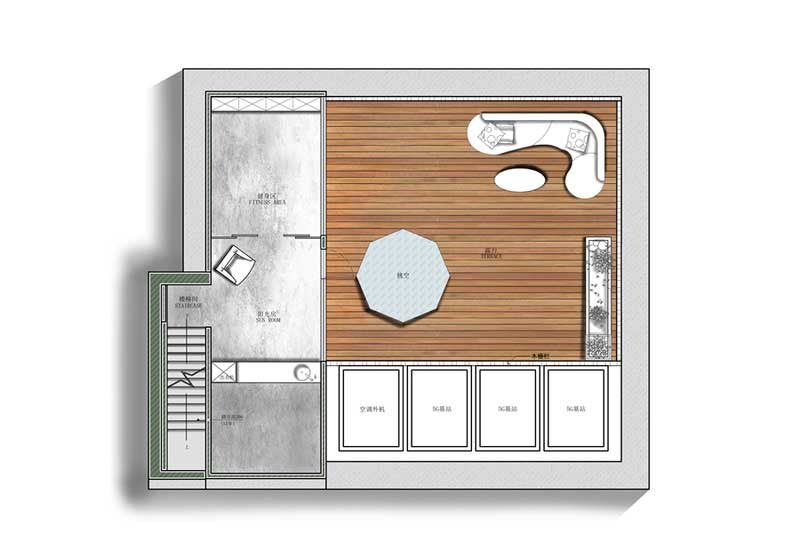 鹽田區極簡風格辦公室裝修設計露臺花園休閑區彩色平面布置圖 鹽田區極簡風格辦公室裝修設計露臺花園休閑區彩色平面布置圖