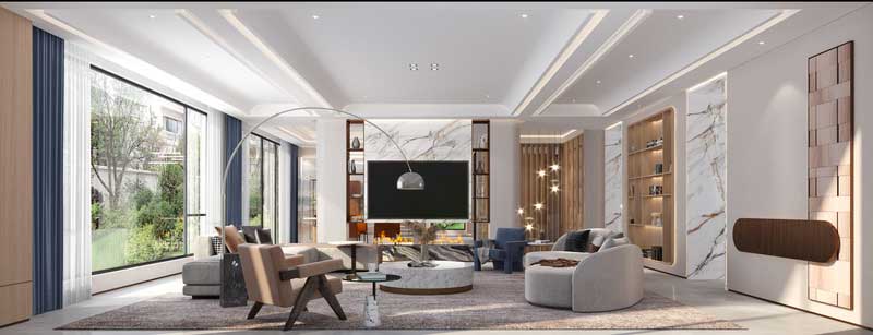 深圳南山區(qū)西麗輕奢新中式舊房三居室裝修客廳