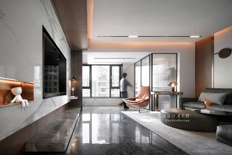 客廳裝修無主燈吊頂周邊燈槽