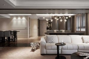 皮革沙發大理石地板水晶吊頂效果圖