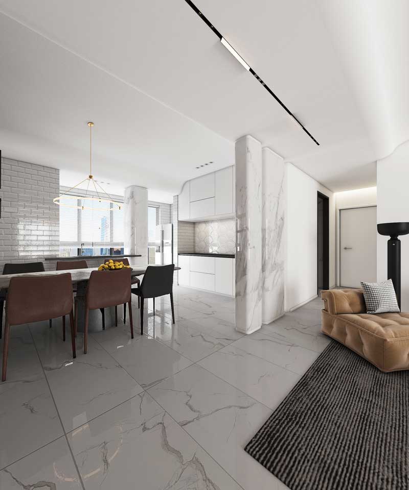 深圳碧桂園現代風格樣板間裝修設計客廳大理石屏風隔斷