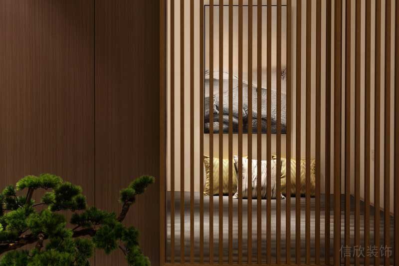 深圳羅湖區(qū)現(xiàn)代輕奢風(fēng)200平方家庭住房裝修起居室原木格柵