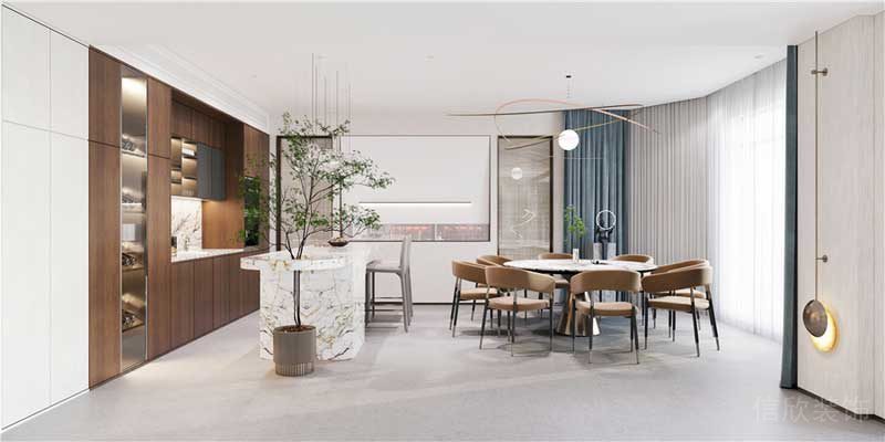 內嵌式木柜無縫工藝開放式廚房設計圖