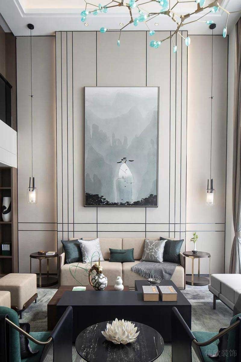 深圳龍崗碧桂園輕奢新中式復(fù)式小戶(hù)型樣板間設(shè)計(jì)客廳家具