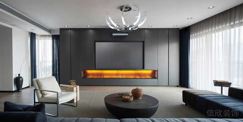 黑白色調(diào)商務風設計案例沙發(fā)休息全木制地板客廳裝修圖