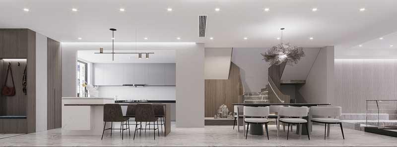 全景圖學區(qū)房裝修效果套房裝修設計就餐區(qū)開放式廚房簡約白