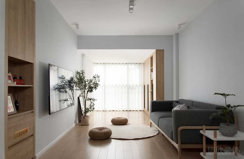 原木房內(nèi)嵌式儲物柜裝修日式簡約風小戶型客廳效果圖過道