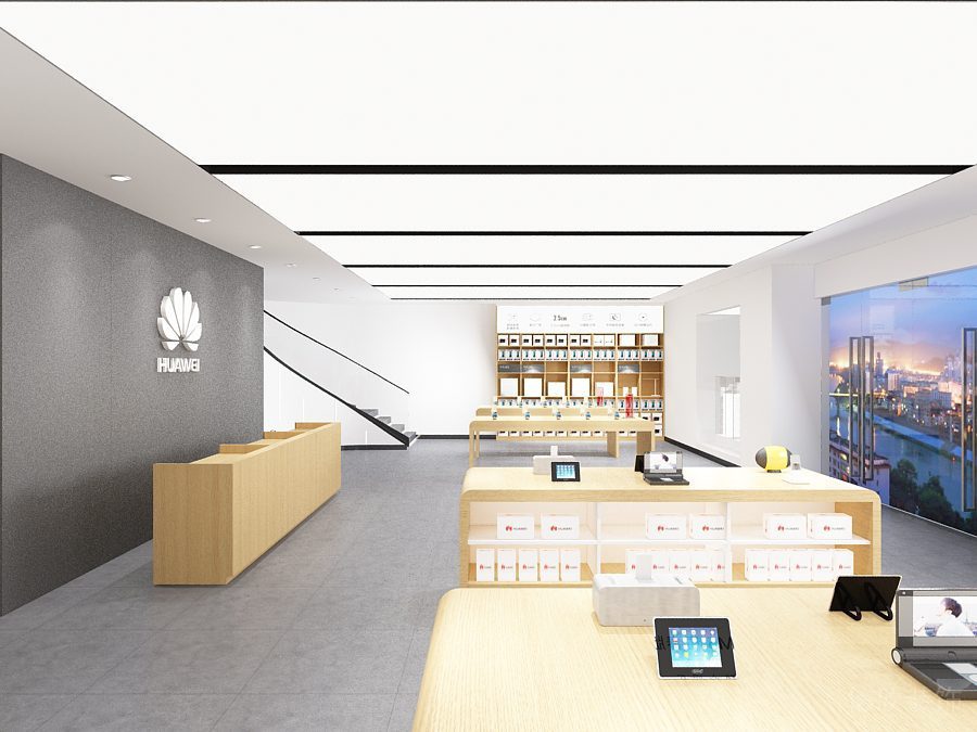 深圳南山萬象天地現(xiàn)代風格華為專賣店裝修設(shè)計中島展柜