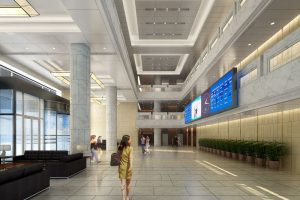 現代輕奢風辦公室過道大理石瓷磚黑色美縫地板通體設計