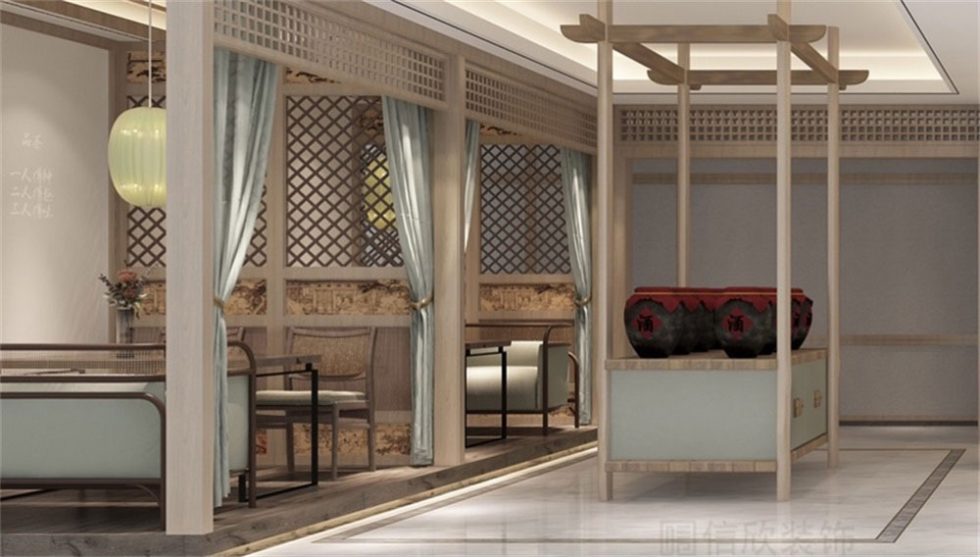 深圳新中式餐飲店裝修設(shè)計(jì)卡座用餐區(qū)