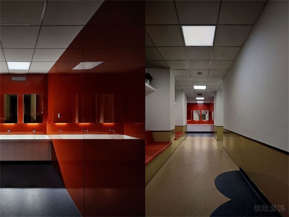 培訓班公共衛(wèi)生間紅色的墻面