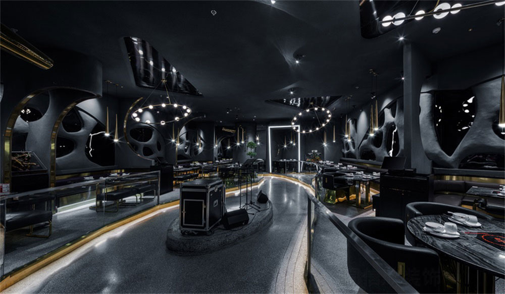 深圳鹽田后現代黑灰色系餐飲店裝修設計中島舞臺 深圳鹽田后現代黑灰色系餐飲店裝修設計中島舞臺