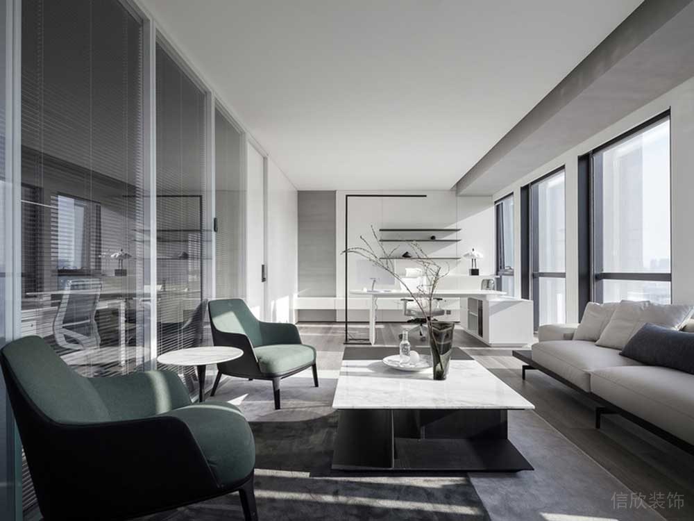 工業(yè)風(fēng)現(xiàn)代總裁洽談是會議區(qū)茶幾設(shè)計(jì)簡約灰調(diào)白色裝修效果圖