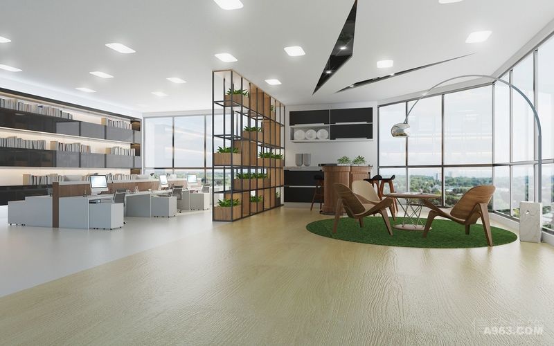 墻體金屬隔斷天花內嵌式led燈直線草坪休息區洽談市員工開發區域休息設計