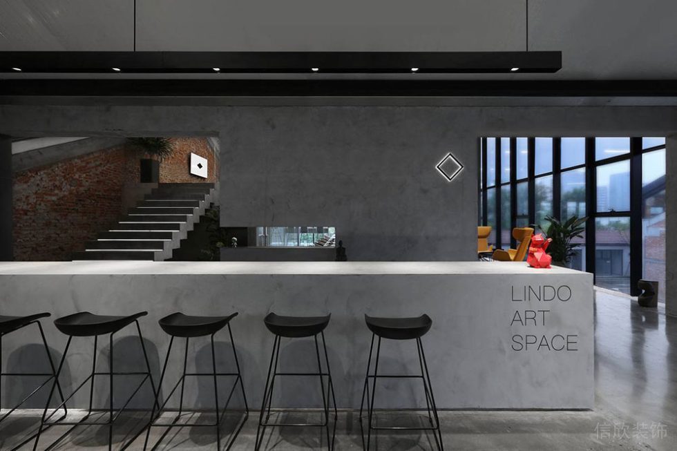 工業(yè)風(fēng)商務(wù)辦公空間吧臺(tái)洽談交流區(qū)裝修圖