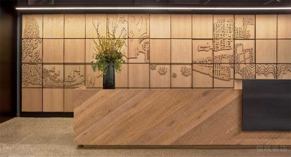 新中式辦公場所前臺(tái)服務(wù)區(qū)裝修圖