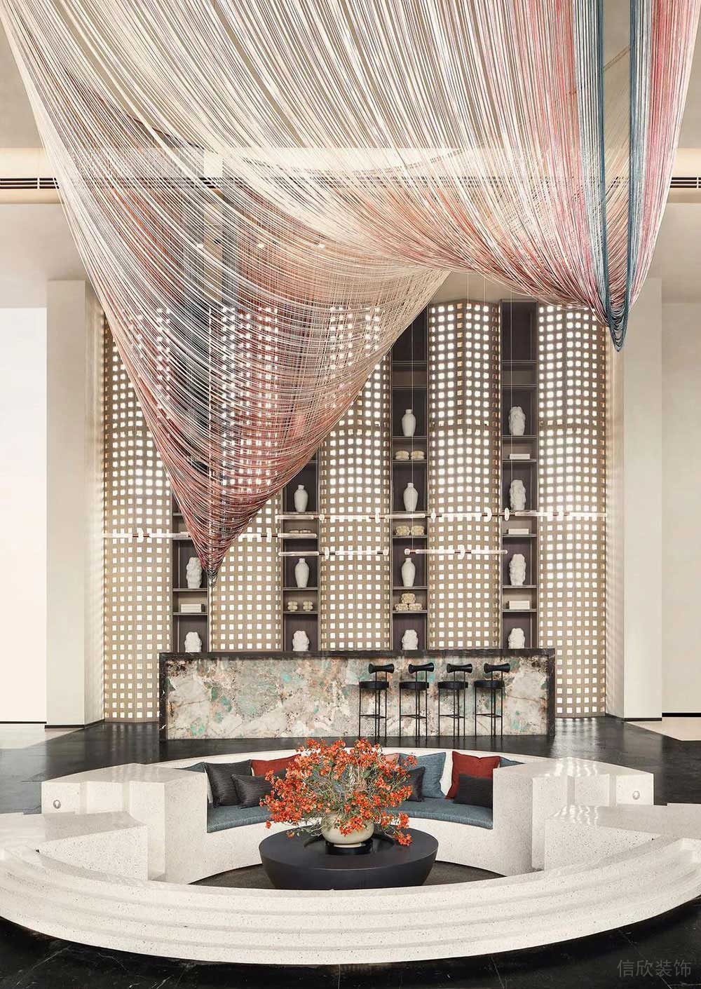 新中式風格商業(yè)機構辦公空間大堂區(qū)域裝修圖