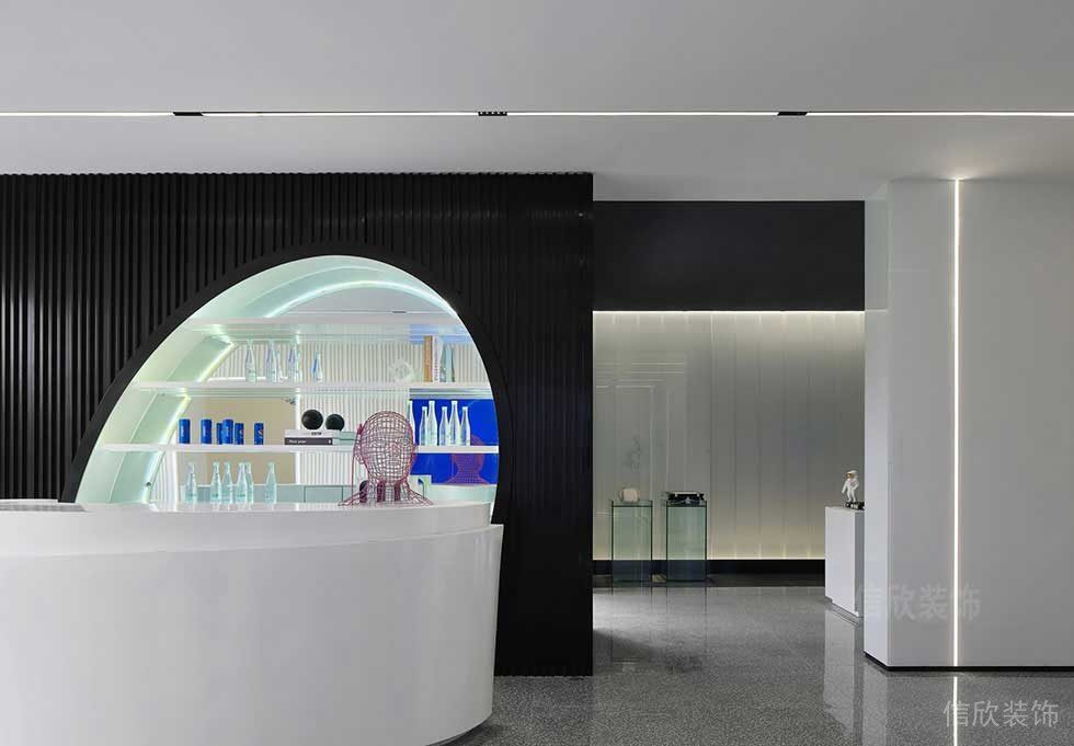 黑色弧線純白光面水磨石效果圖燈飾設(shè)計圖前臺區(qū)