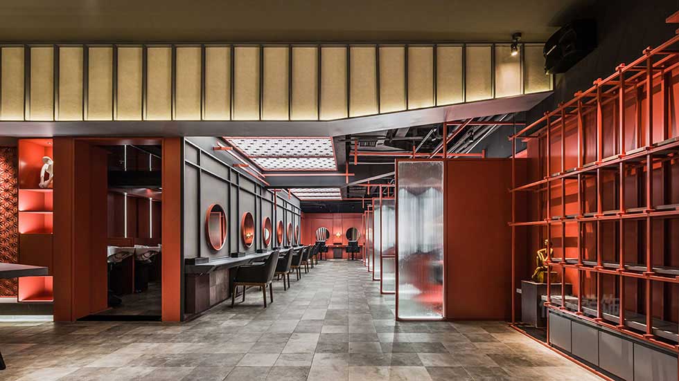 深圳寶安紅色美發店大廳裝修設計 深圳寶安紅色美發店大廳裝修設計