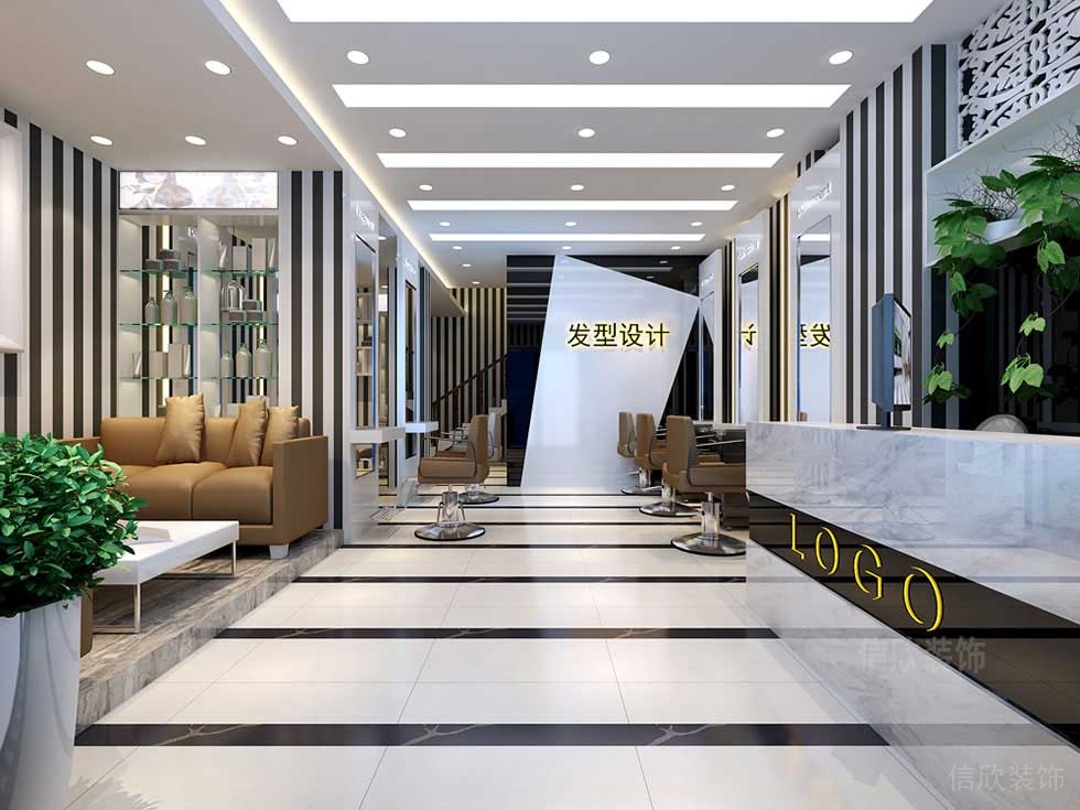 大理石黑白色調(diào)發(fā)型設(shè)計(jì)效果圖條紋墻體裝修店鋪