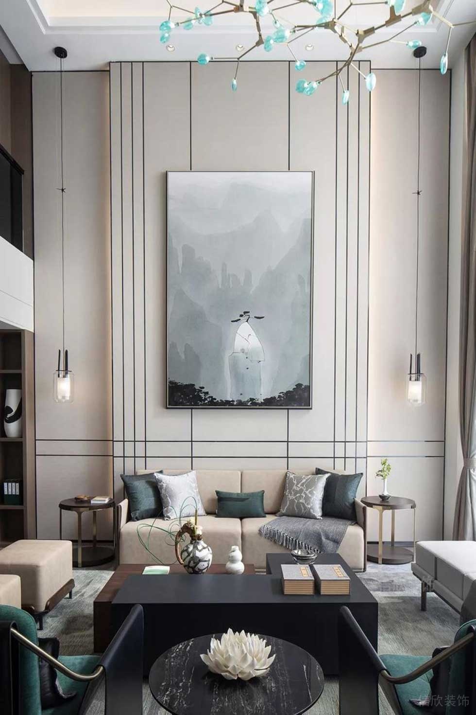 深圳鹽田新中式風(fēng)格別墅樣板房設(shè)計(jì)圖客廳效果圖