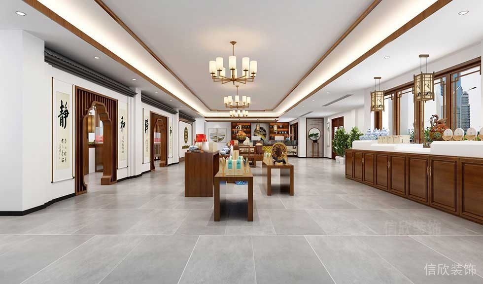 中式裝修店鋪設(shè)計(jì)圖環(huán)形天花木質(zhì)設(shè)計(jì)大廳裝修
