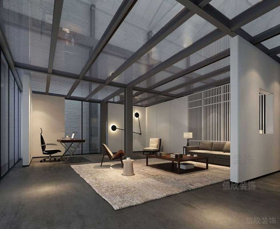 工業(yè)風(fēng)辦公室現(xiàn)代天花玻璃設(shè)計(jì)辦公室開(kāi)放式區(qū)域墻體隔斷效果
