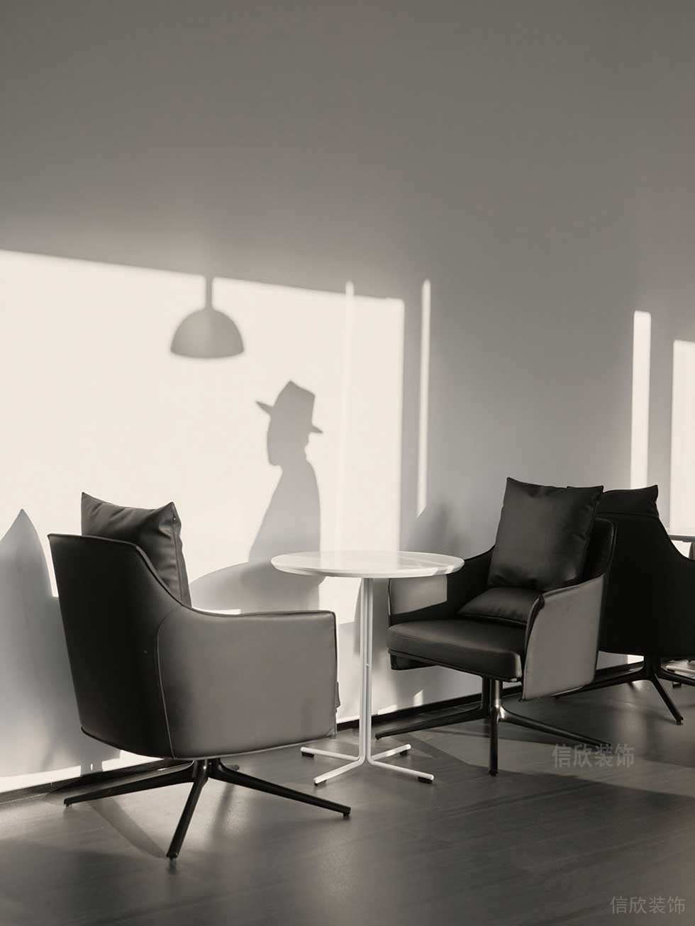 極簡風格集團辦公室休閑洽談區(qū)效果圖