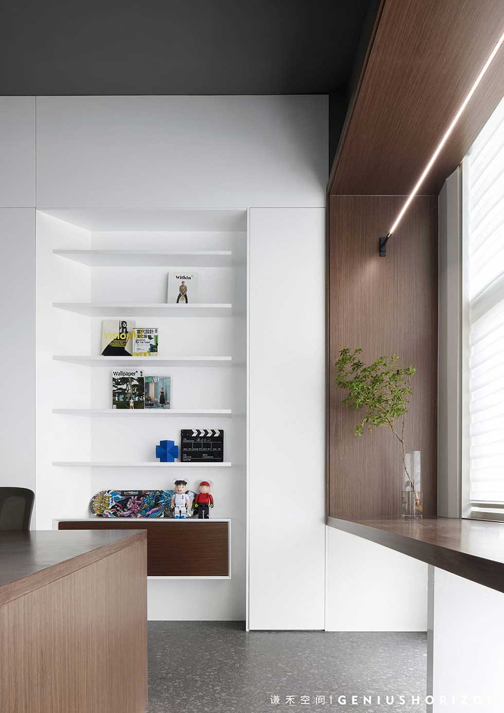 簡約風(fēng)格辦公室內(nèi)嵌式裝飾陳列柜效果圖