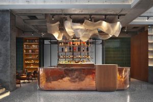 水磨石地板創(chuàng)意天花燈飾設(shè)計(jì)茶水間吧臺創(chuàng)意現(xiàn)代辦公室設(shè)計(jì)圖