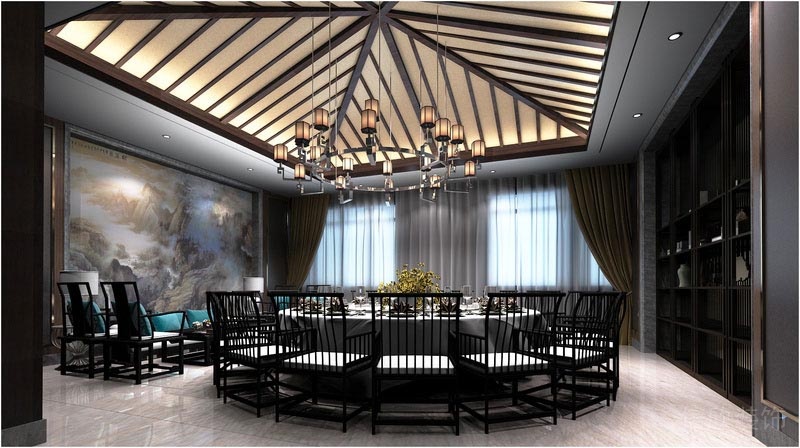 深圳寶安中式風格餐飲店裝修圖商業接待包間效果圖