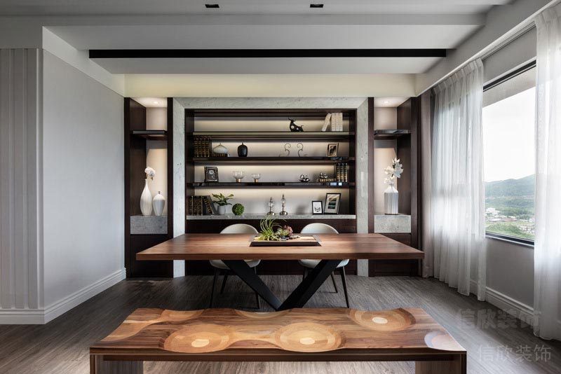 家裝茶室實木臺面鋼架插座效果圖