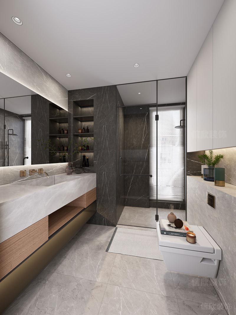 深圳市龍崗區橫崗建信·天宸主衛學區房裝修輕奢風瓷磚普通干濕分離效果圖