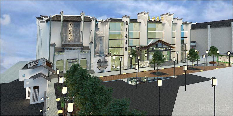 深圳寶安中式風格餐飲店裝修圖室外側立面效果圖