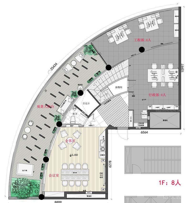 扇形面積辦公室裝修平面圖