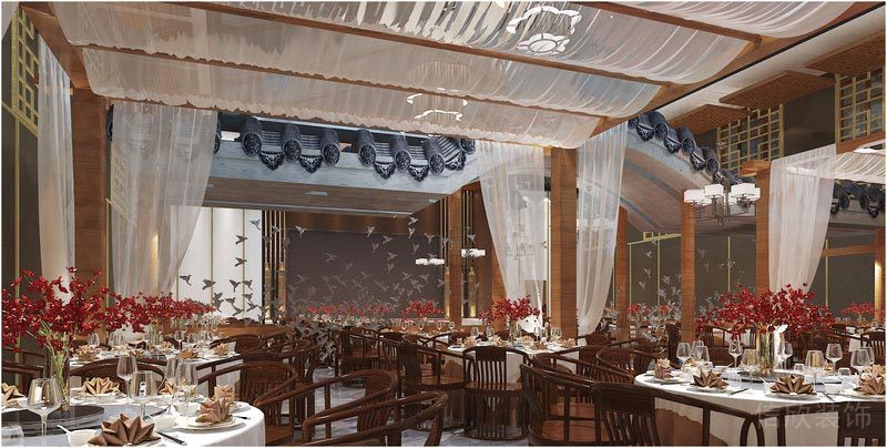 深圳寶安中式風格餐飲店裝修圖婚宴廳酒席區效果圖