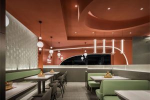 龍崗黃記煌現(xiàn)代風(fēng)格餐飲連鎖店裝修設(shè)計(jì)卡座用餐區(qū)效果圖