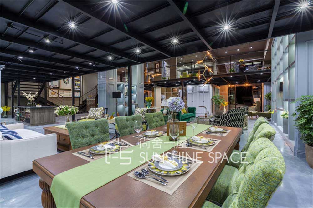 深圳南山簡歐風(fēng)格家具展廳裝修設(shè)計案例客餐廳家具陳列區(qū)