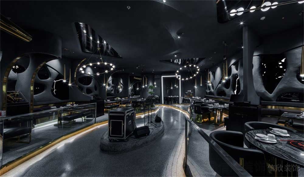 深圳鹽田后現(xiàn)代黑灰色系餐飲店裝修設計大廳效果圖