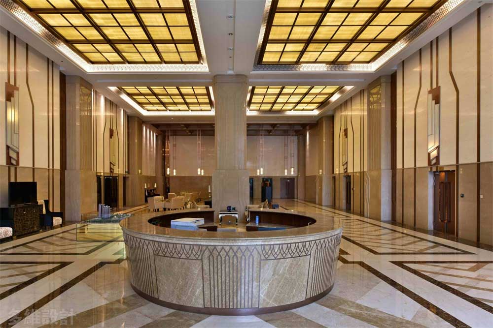 深圳寶安1000平方輕奢風(fēng)格公司大堂裝修島臺咨詢區(qū)