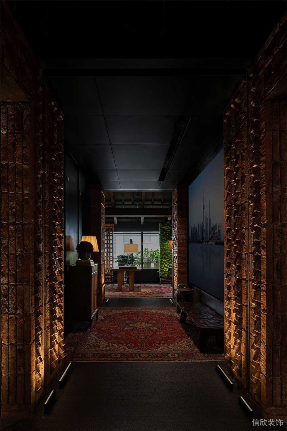 復(fù)古古典風(fēng)暗色系波斯地毯花紋圖案民族風(fēng)辦公室過(guò)道效果圖