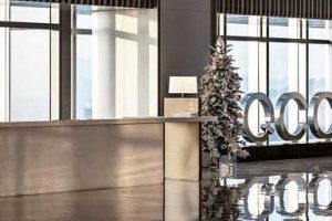 辦公室接待服務(wù)臺(tái)灰色的石材飾面效果圖